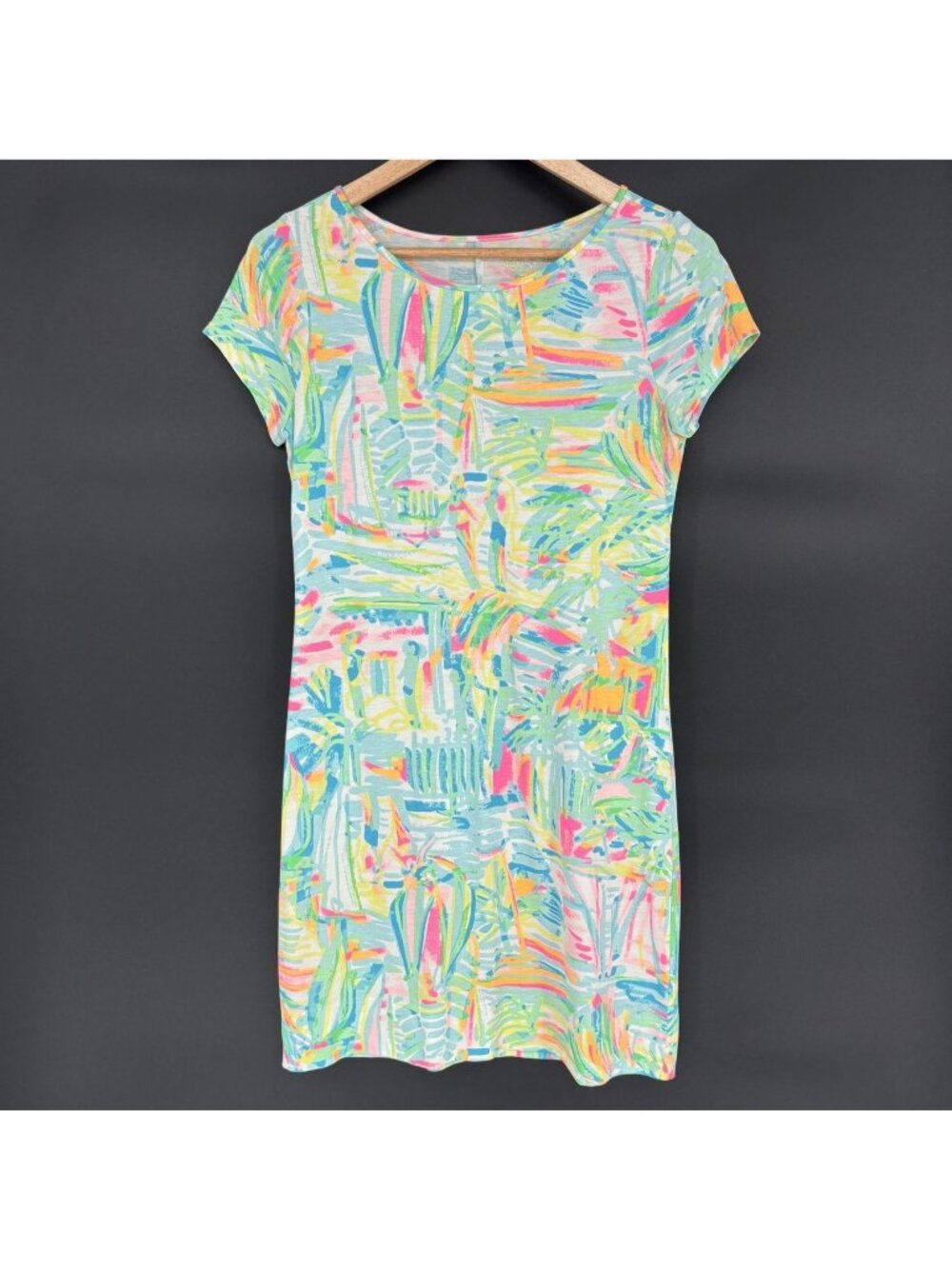 Lilly Pulitzer Marlowe T-Shirt Dress XS Tropical Neon Pima Cotton Resort Cruise